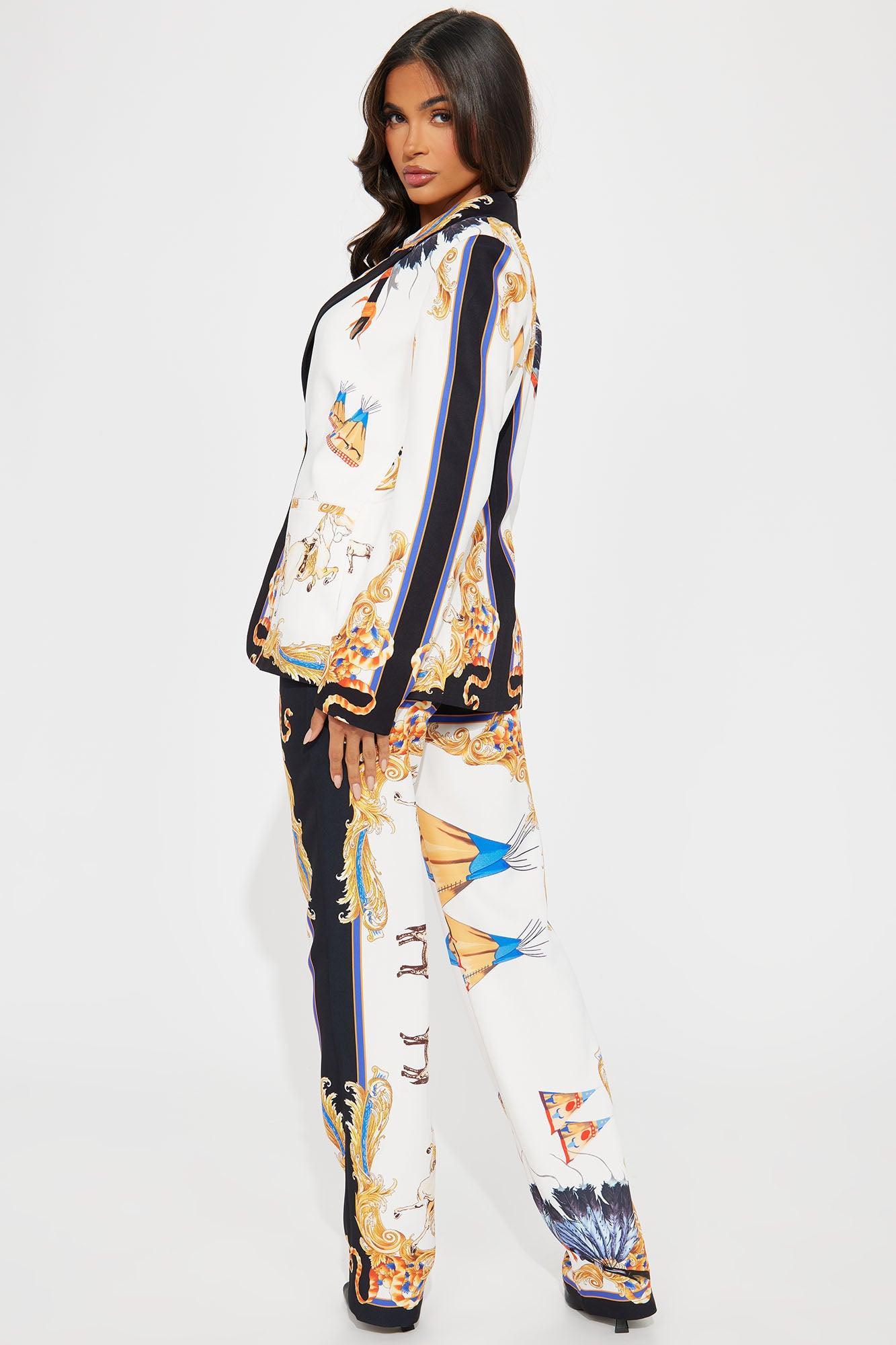Royal Night Satin Pant Set - Ivory/combo Product Image