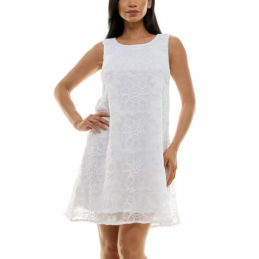 Women's Nina Leonard Floral Embroidered Sleeveless Float Dress, Size: XL, Ivory Product Image