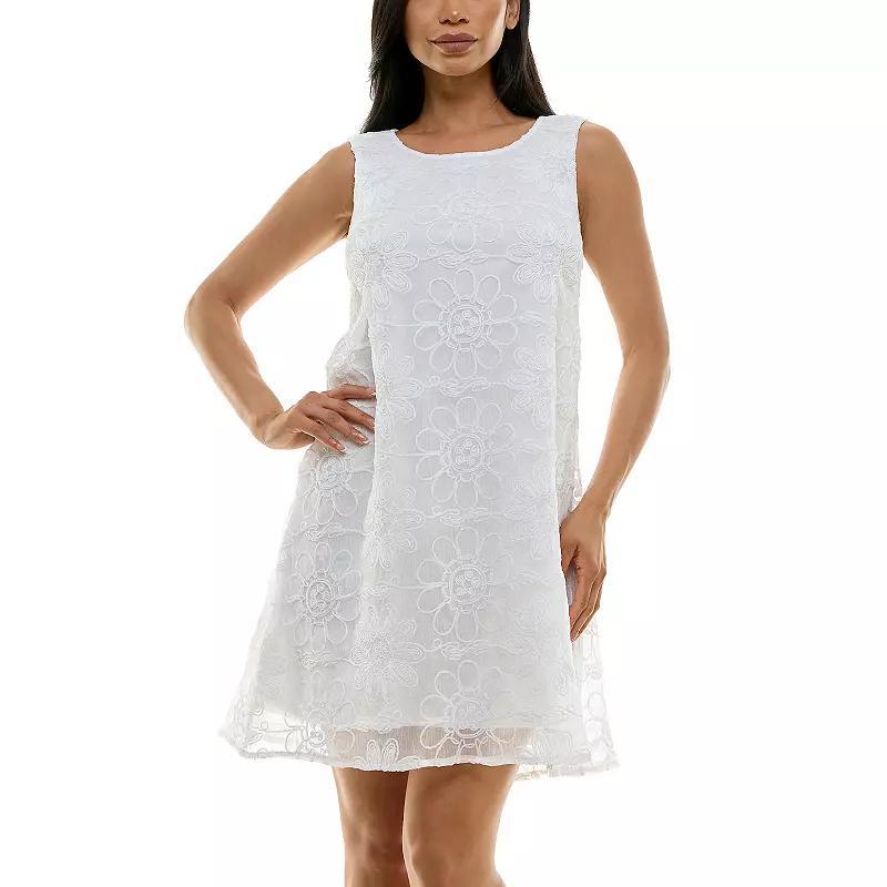 Women's Nina Leonard Floral Embroidered Sleeveless Float Dress, Size: XL, Ivory Product Image
