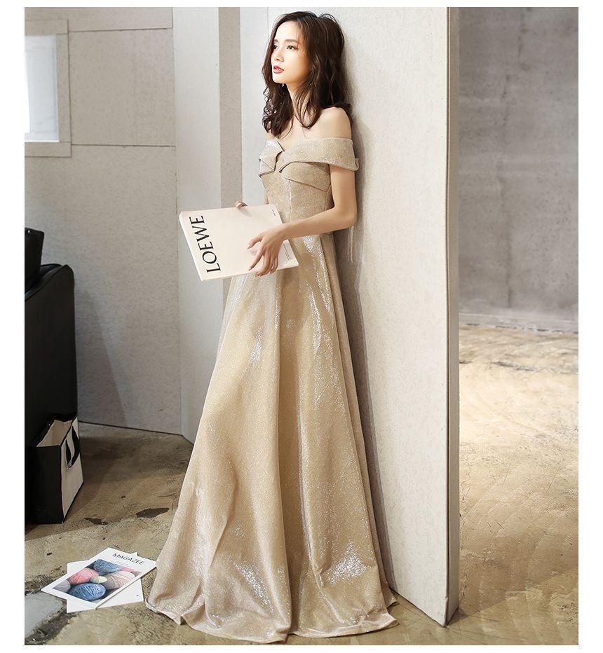 Off Shoulder Glitter A-Line Cocktail Dress / Evening Gown Product Image