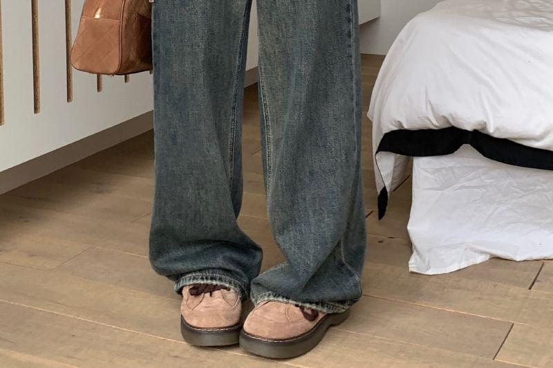 Mid Rise Washed Ripped Wide Leg Jeans Product Image