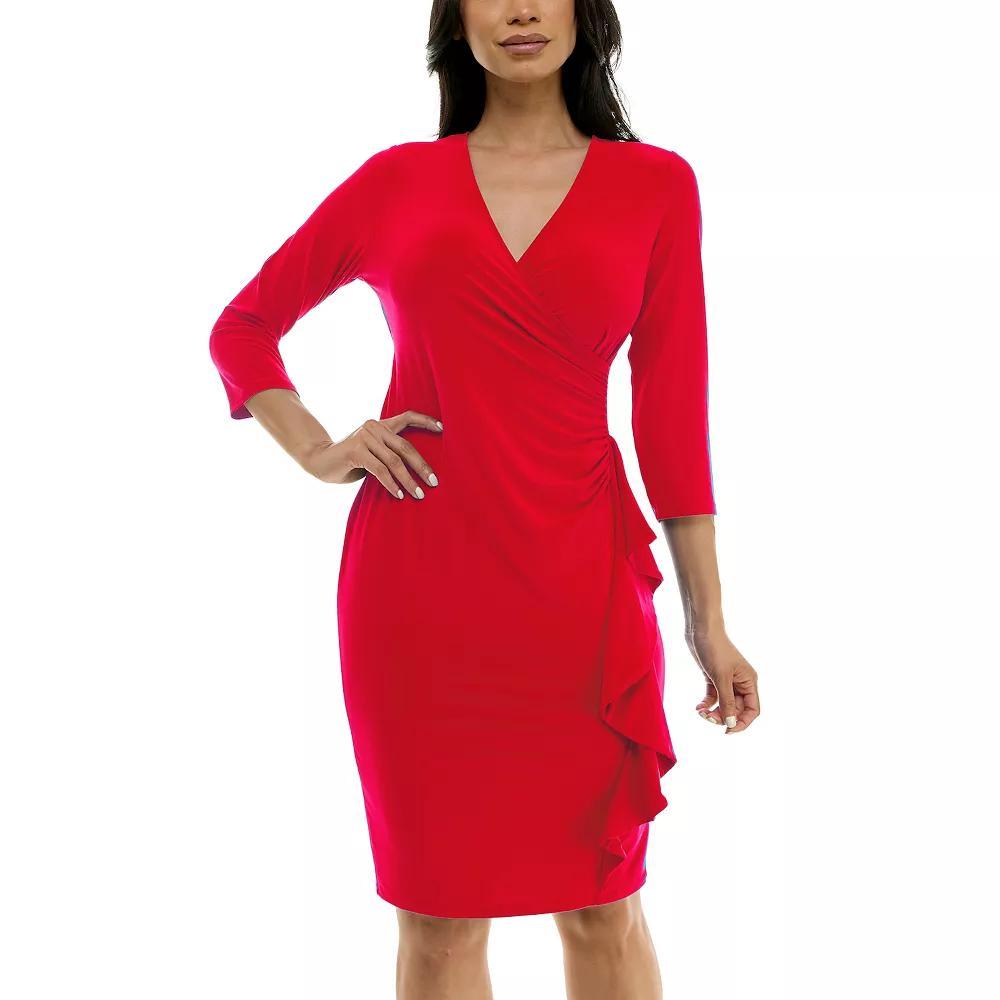 Women's Nina Leonard Faux-Wrap Ruffle Mini Dress, Size: Small, Real Red Product Image