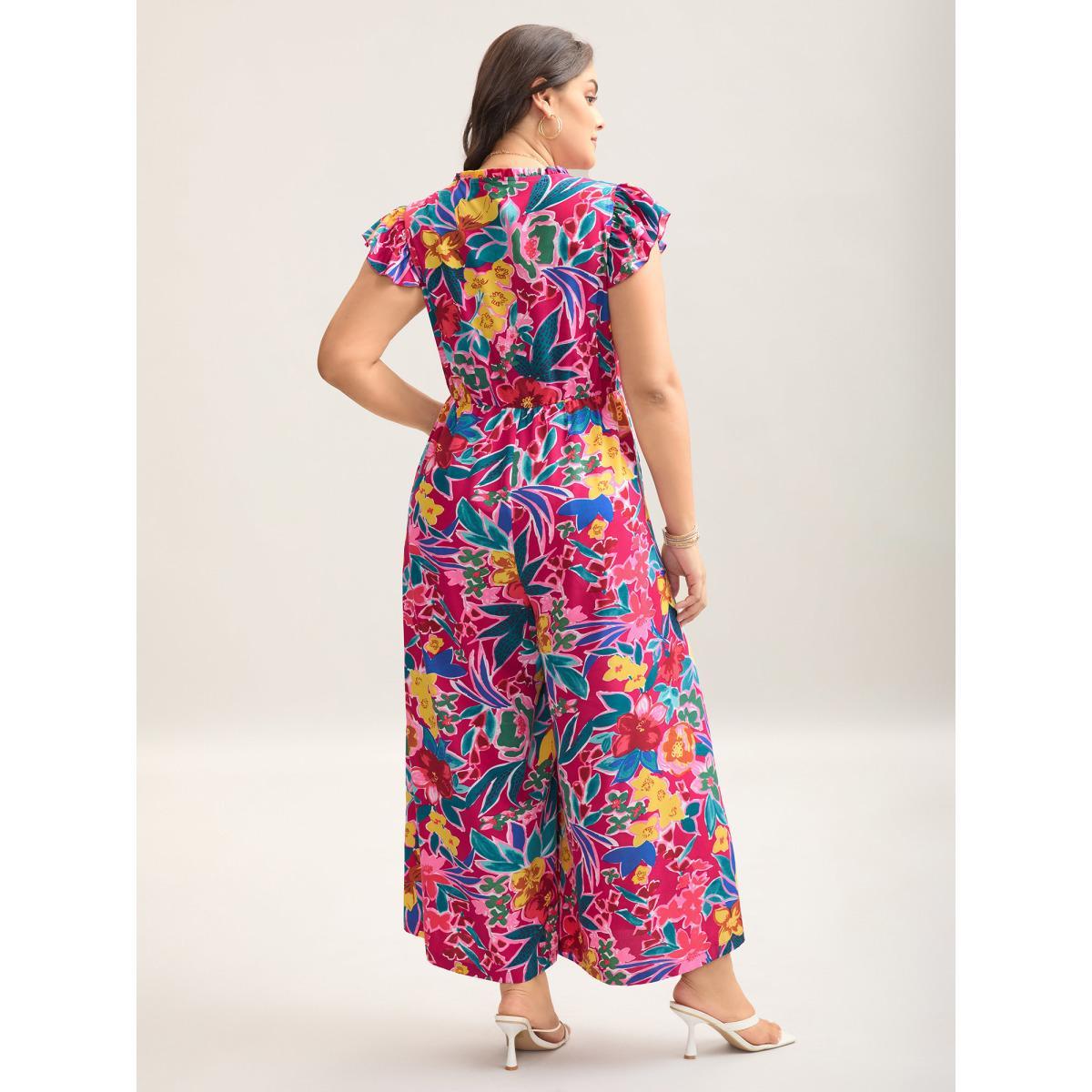 Plus Size RedViolet Sunkissed Floral Print Button Wide-Leg Jumpsuit Women Cap Sleeve Notched collar Vacation Loose Jumpsuits BloomChic 26/4X Product Image