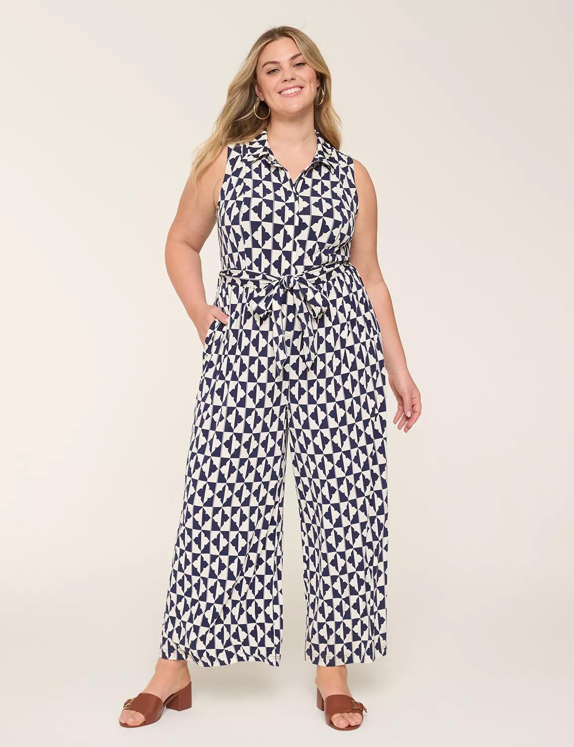 Collared Wide Leg Jersey Jumpsuit Product Image