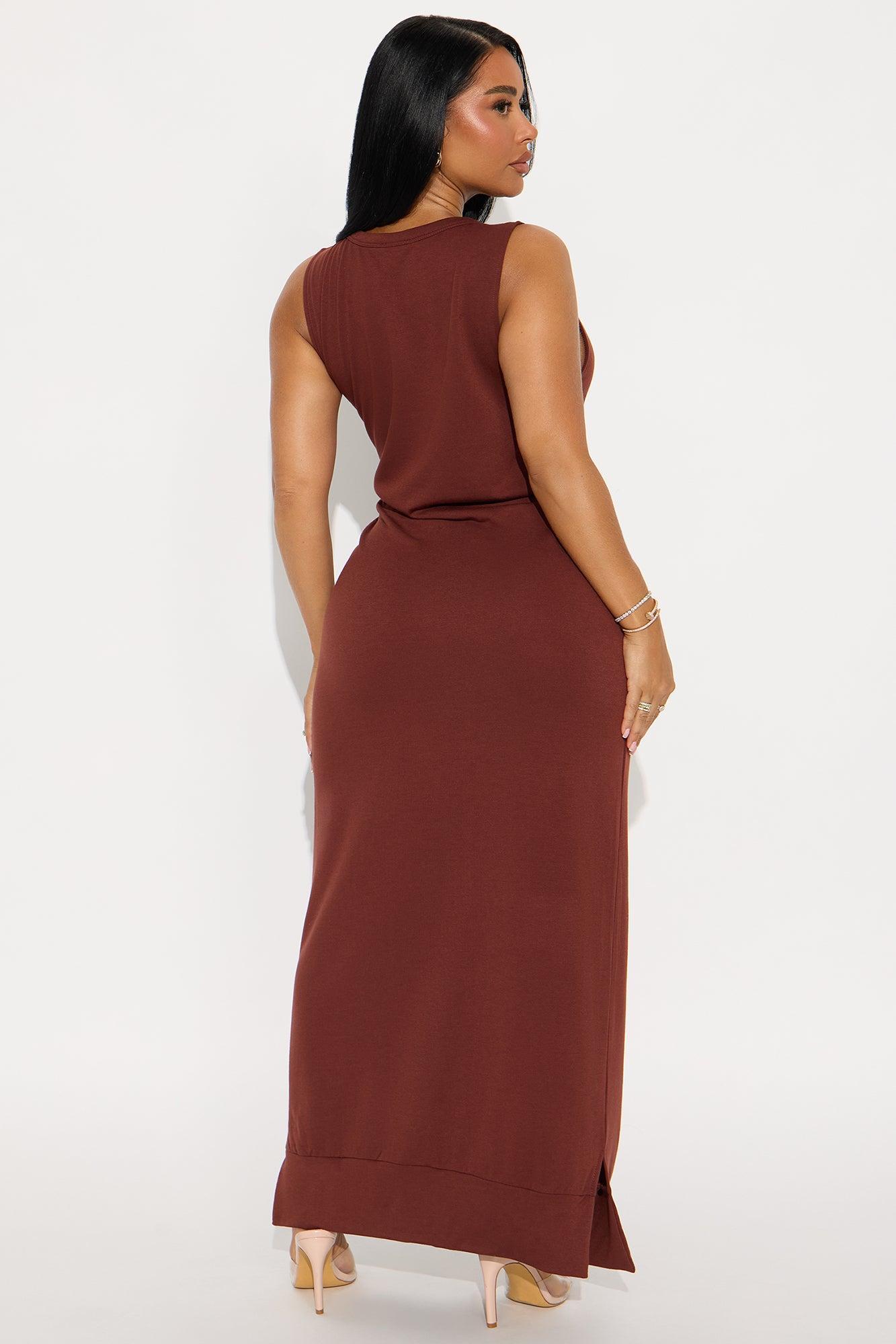 Dawn Button Up Maxi Dress  - Brown Product Image