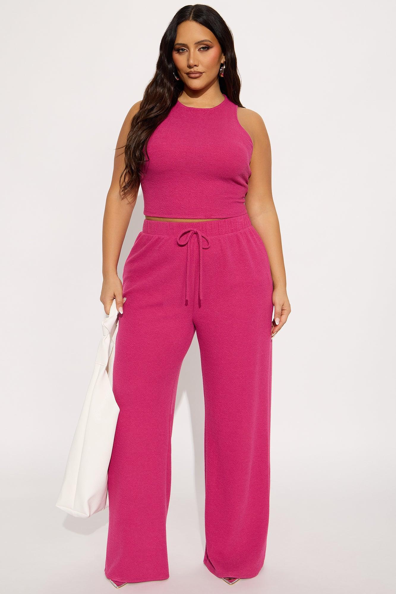 Alana Textured Wide Leg Pant Set - Magenta Product Image