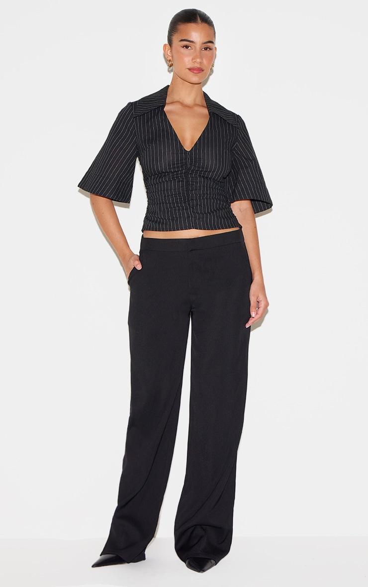Black Pinstripe Fitted Boxy Sleeve Shirt Product Image