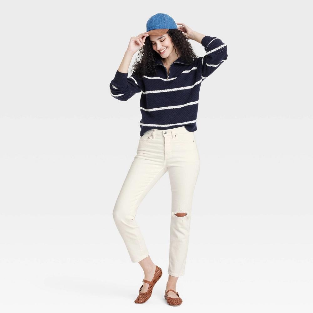 Women's Mid-Rise 80's Slim Fit Jeans - Universal Thread™ White 2: Cotton-Spandex Blend, Ankle Length, Skinny Leg, Machine Washable Product Image