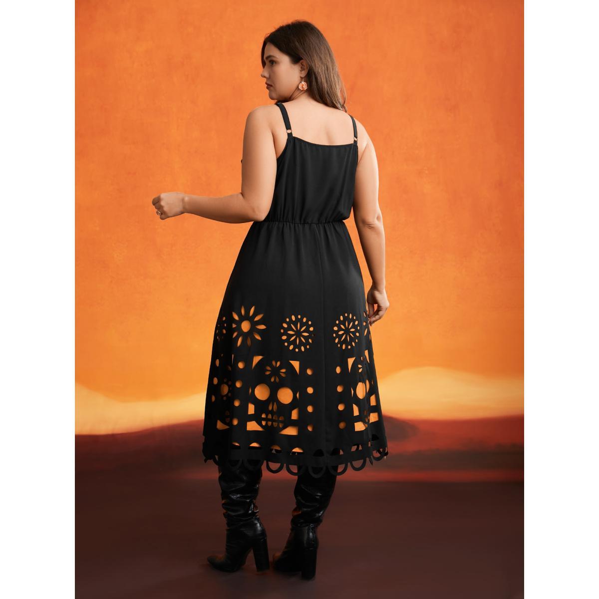 Plus Size Skull Burnout Cami Midi Dress Black Women Cocktail Contrast Party Curvy Bloomchic 14-16/1X Product Image