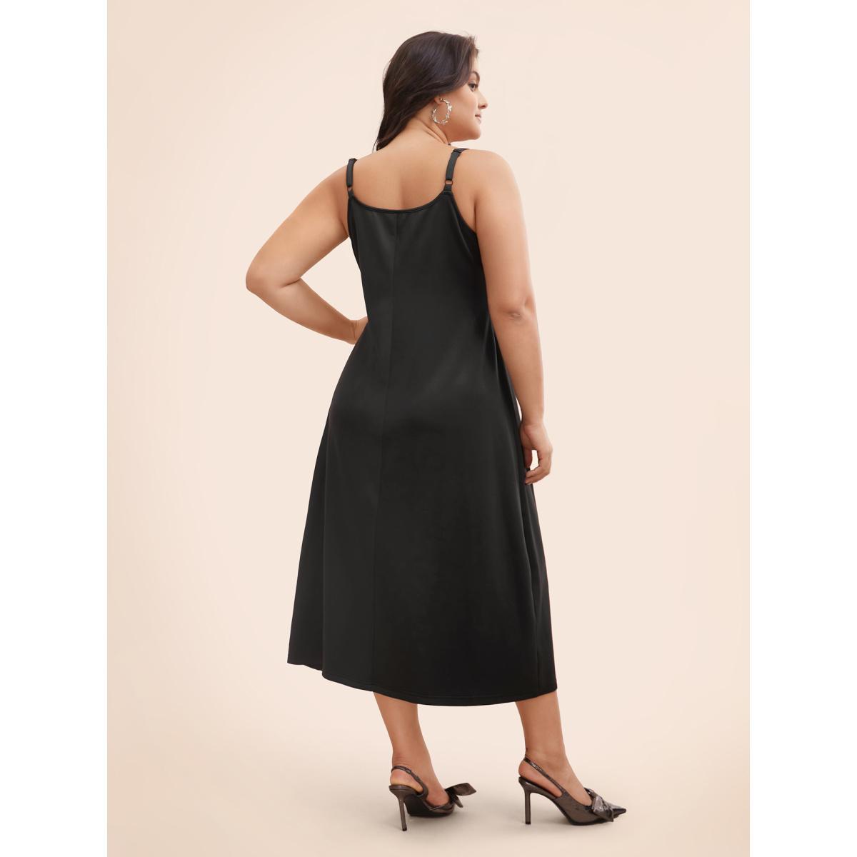 Plus Size Rhinestone Detail Overlap Collar Cami Dress Black Women Cocktail Rhinestone detailing Overlap Collar Sleeveless Curvy BloomChic 26/4X Product Image