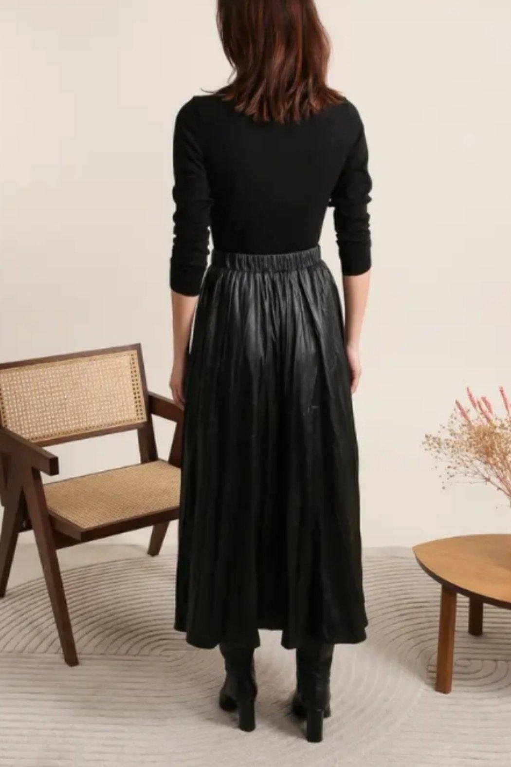 Long Ruched Faux Leather Skirt Product Image