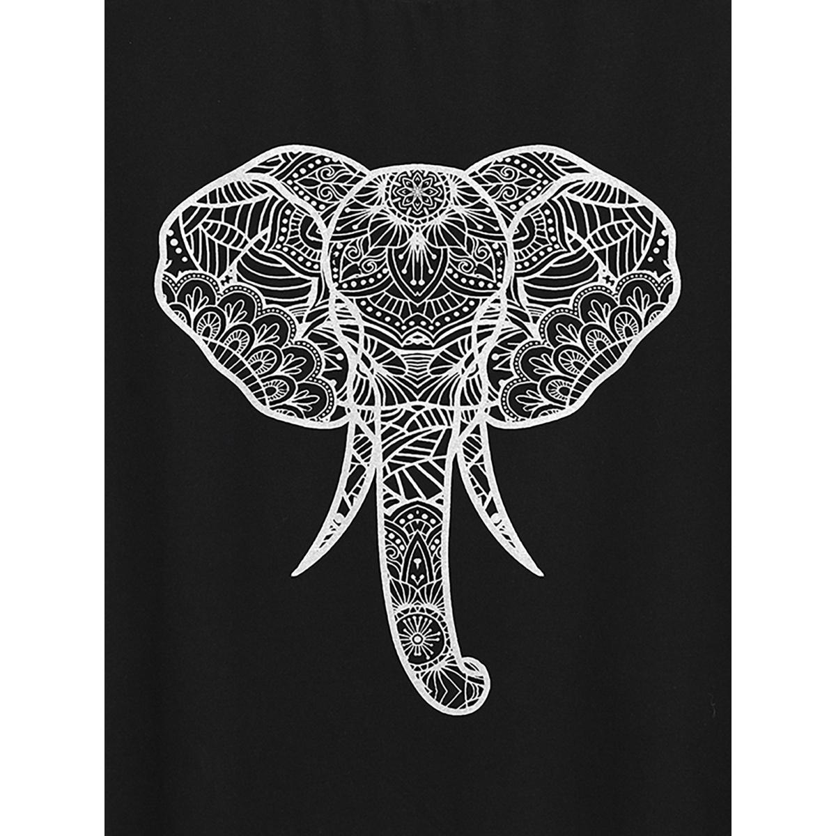 Plus Size Mountain View Print Round Neck T-Shirt Black Women Non Art&design Round Neck Everyday-Casual T-shirts BloomChic 18-20/2X Product Image