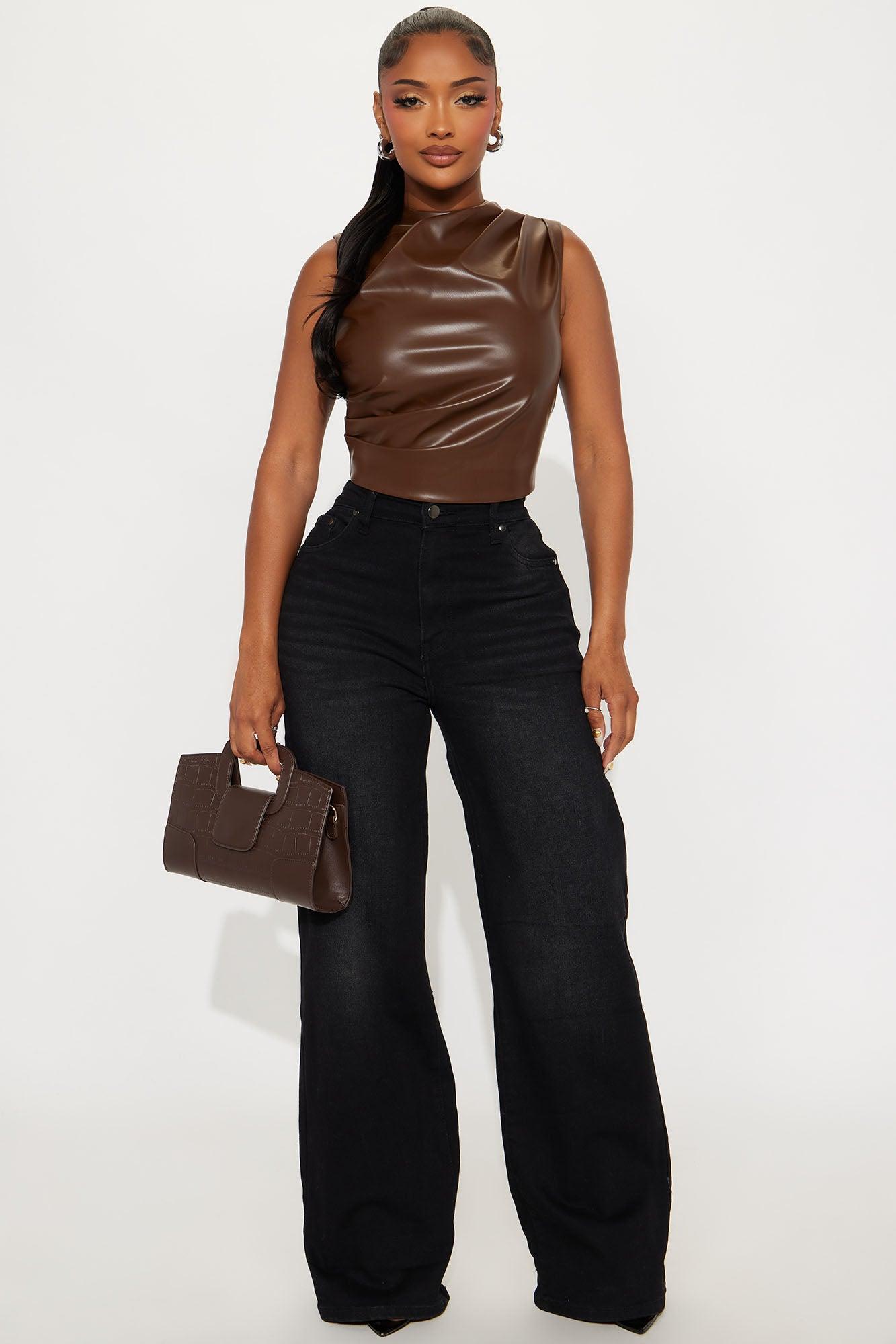 Fall Out Faux Leather Top - Brown Female Product Image