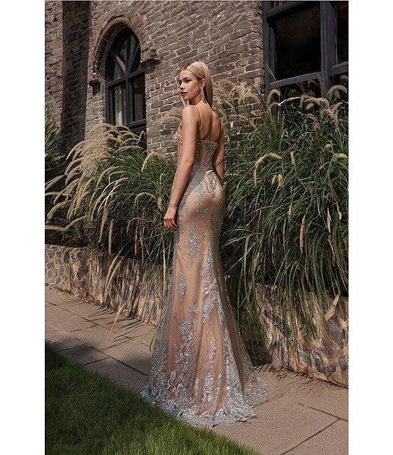 Terani Couture Sweetheart Neck Corsette Beaded Tulle Column Gown Product Image