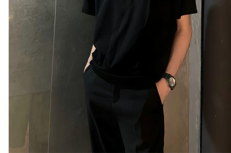 Short-Sleeve Plain Half Zip Polo Shirt Product Image