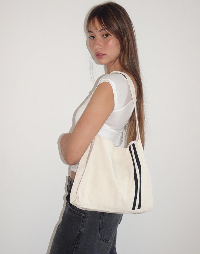 Pardi Canvas Bag in Ecru with Black Stripe Female Product Image