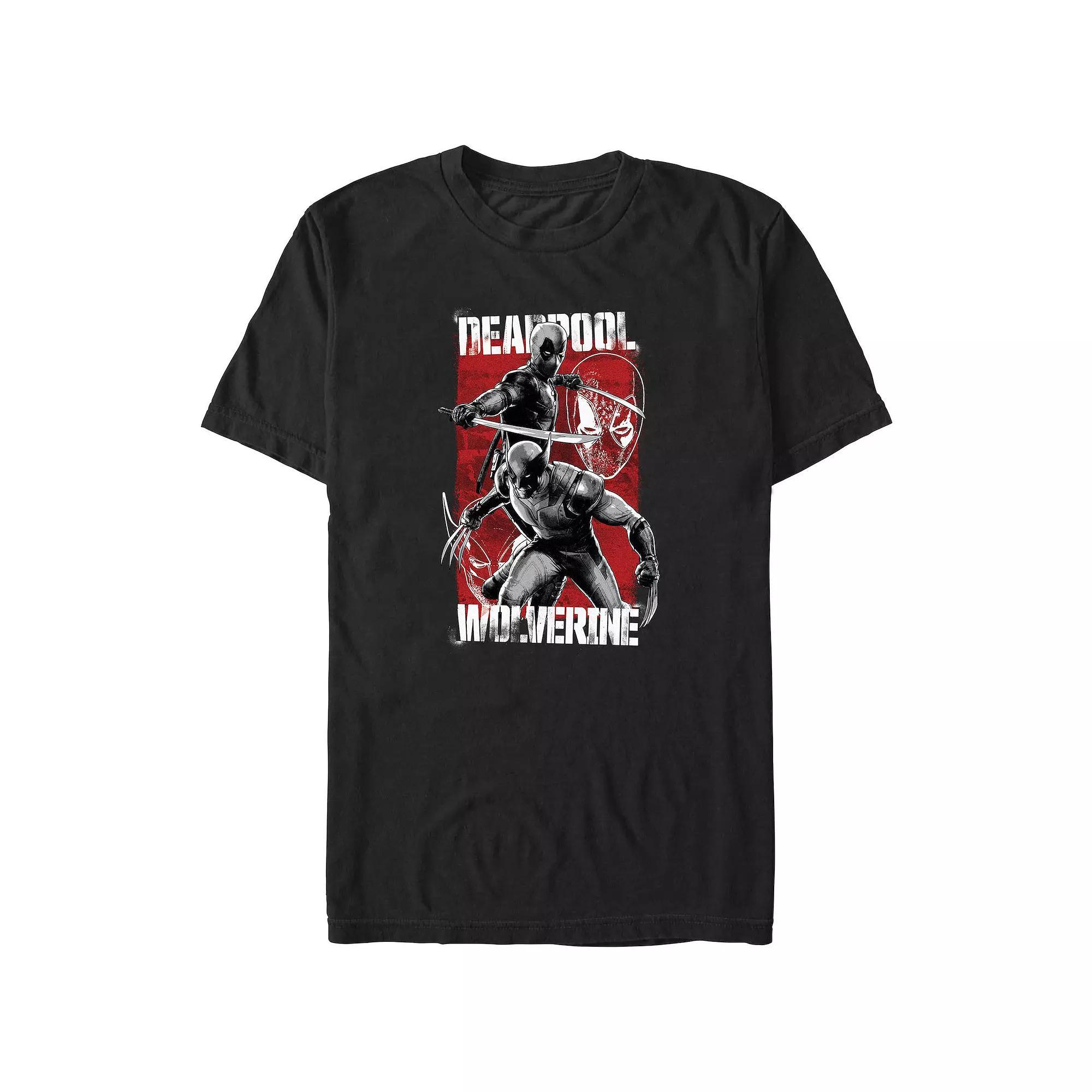 Men's Marvel Deadpool And Wolverine Red Poster Graphic Tee, Size: XL, Black Product Image