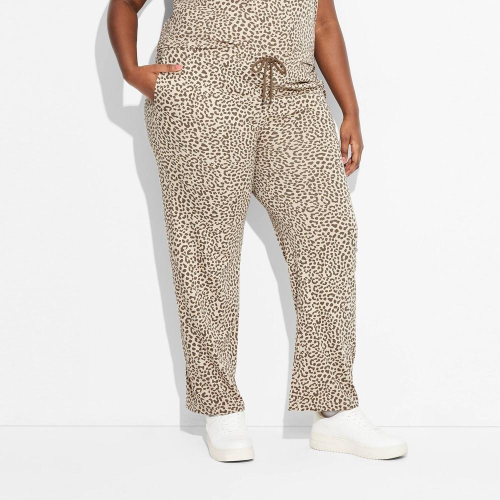 Womens Leopard Print Graphic Lounge Pants - Beige Product Image