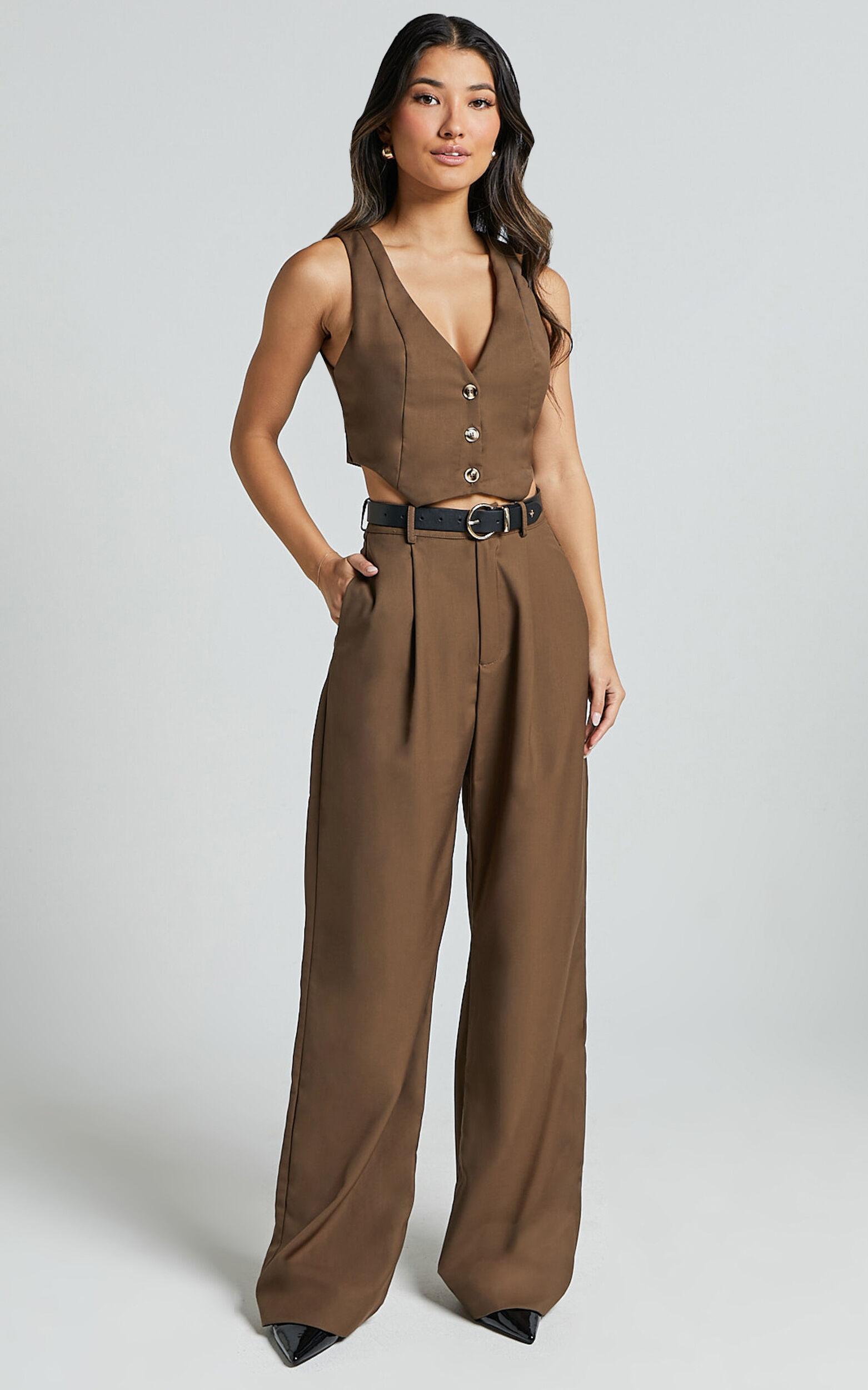 Izara Trousers - Mid Rise Relaxed Straight Leg Tailored Trousers in Oak Product Image