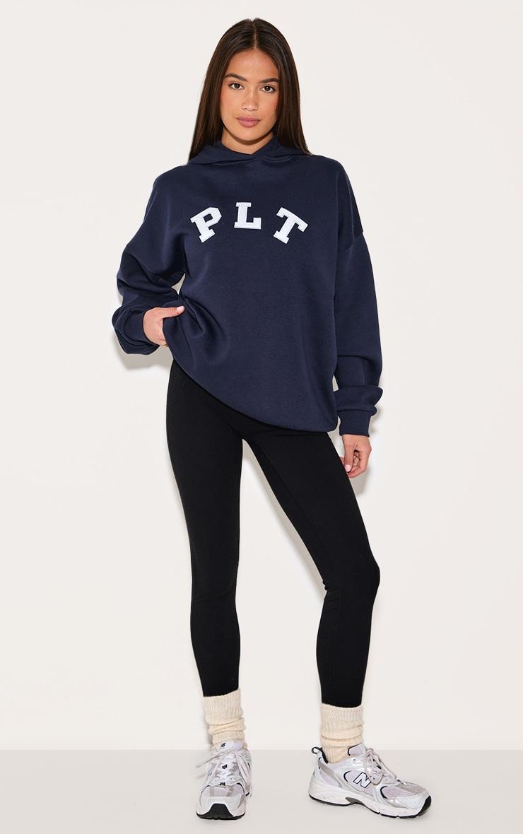 PRETTYLITTLETHING Navy Contrasting Print Logo Oversized Hoodie Product Image