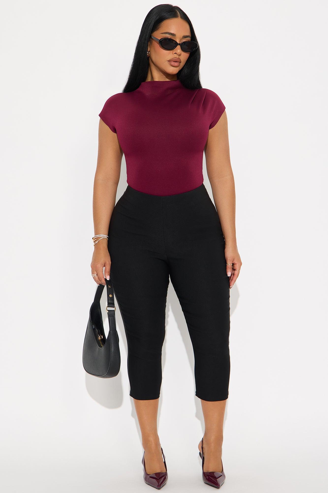 Fern Short Sleeve Mock Neck Bodysuit - Burgundy Product Image