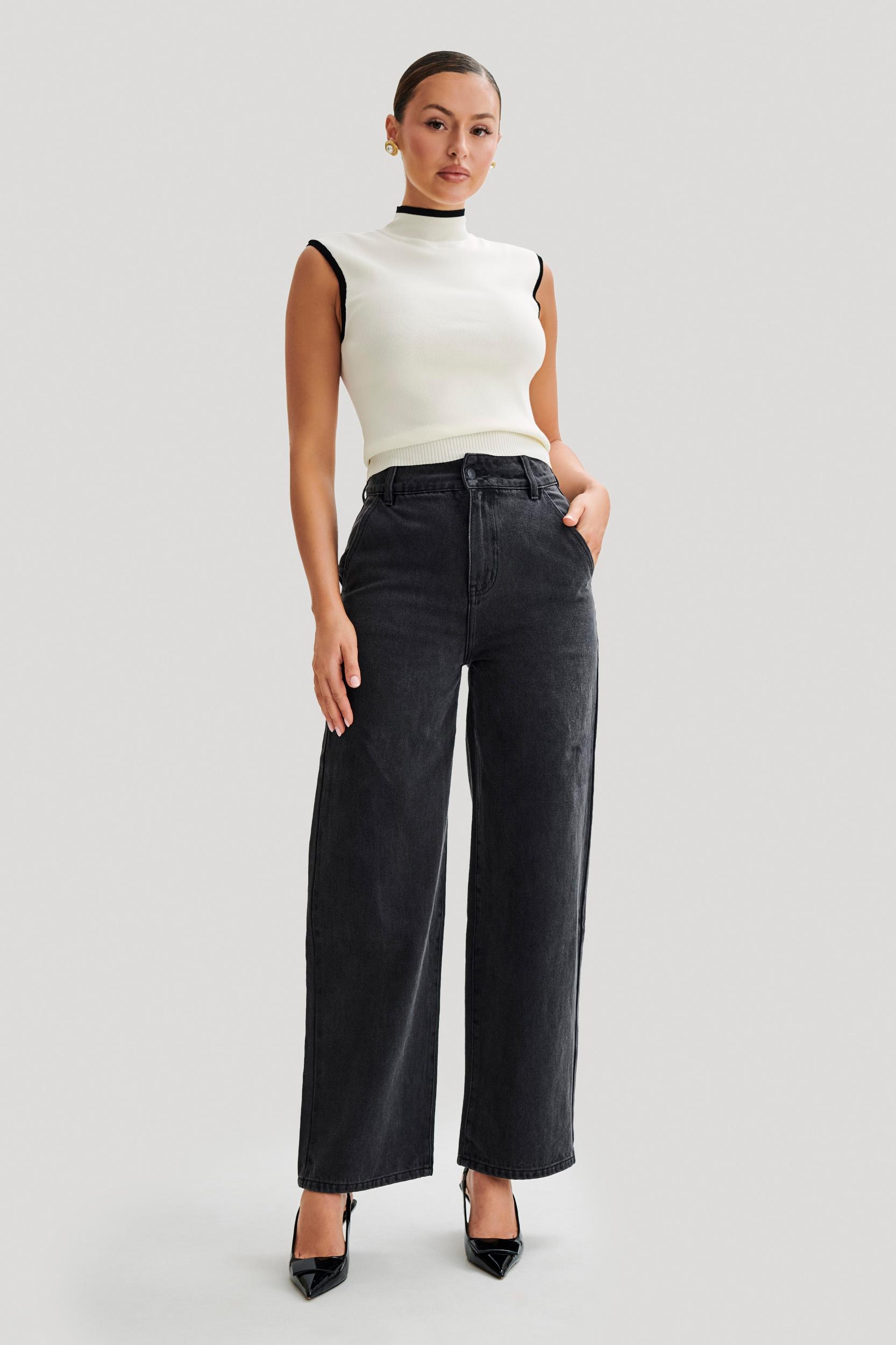 Laurina High Neck Contrast Top - Ivory Product Image