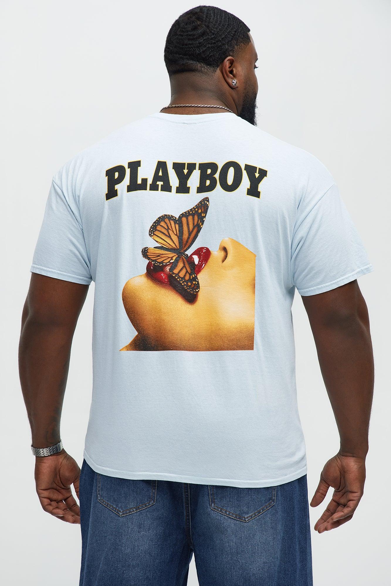 Playboy Butterfly Pinup Short Sleeve Tee - Light Blue Male Product Image