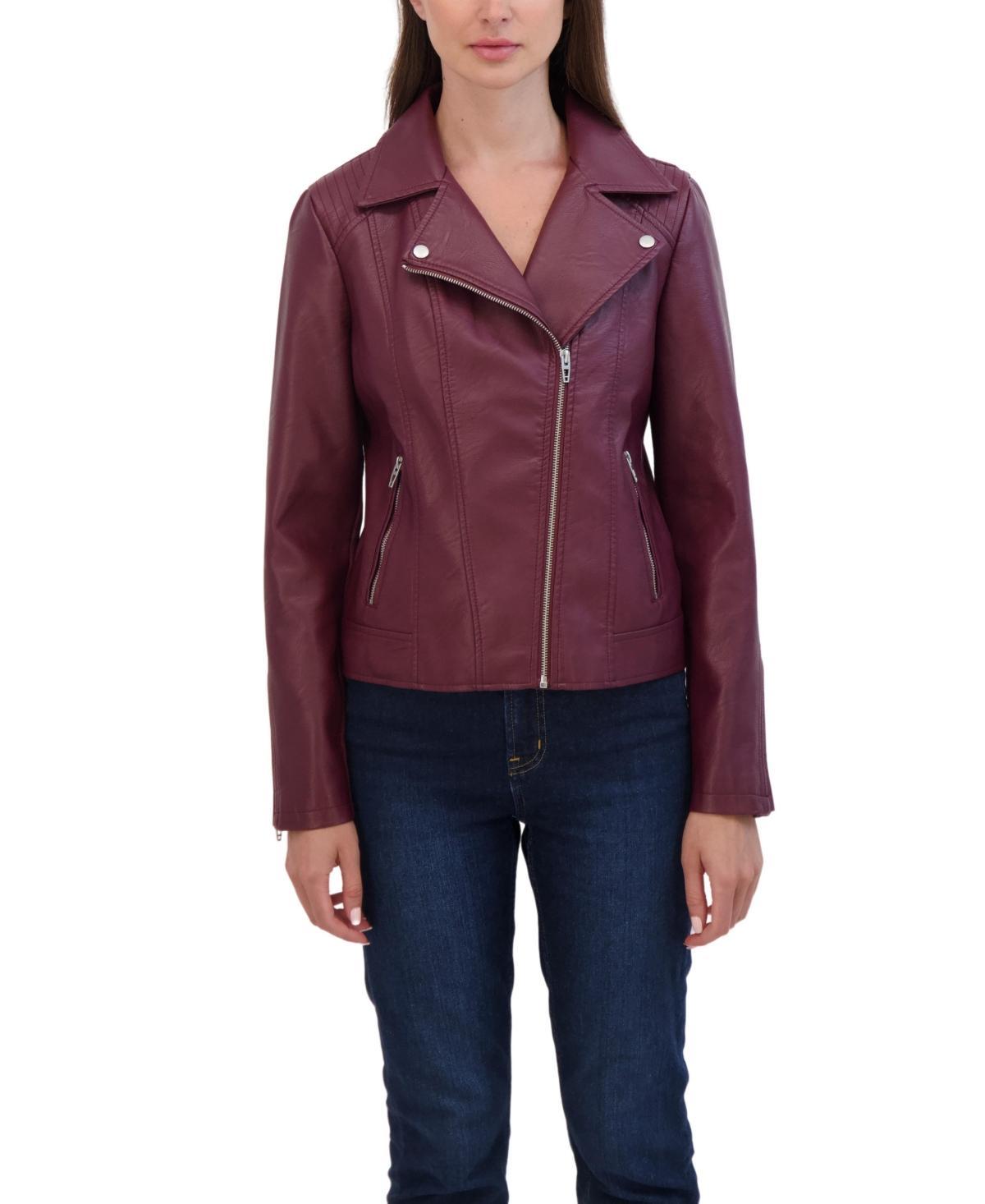 Women's Sebby Collection Faux-Leather Moto Jacket, Size: Large, Red Product Image