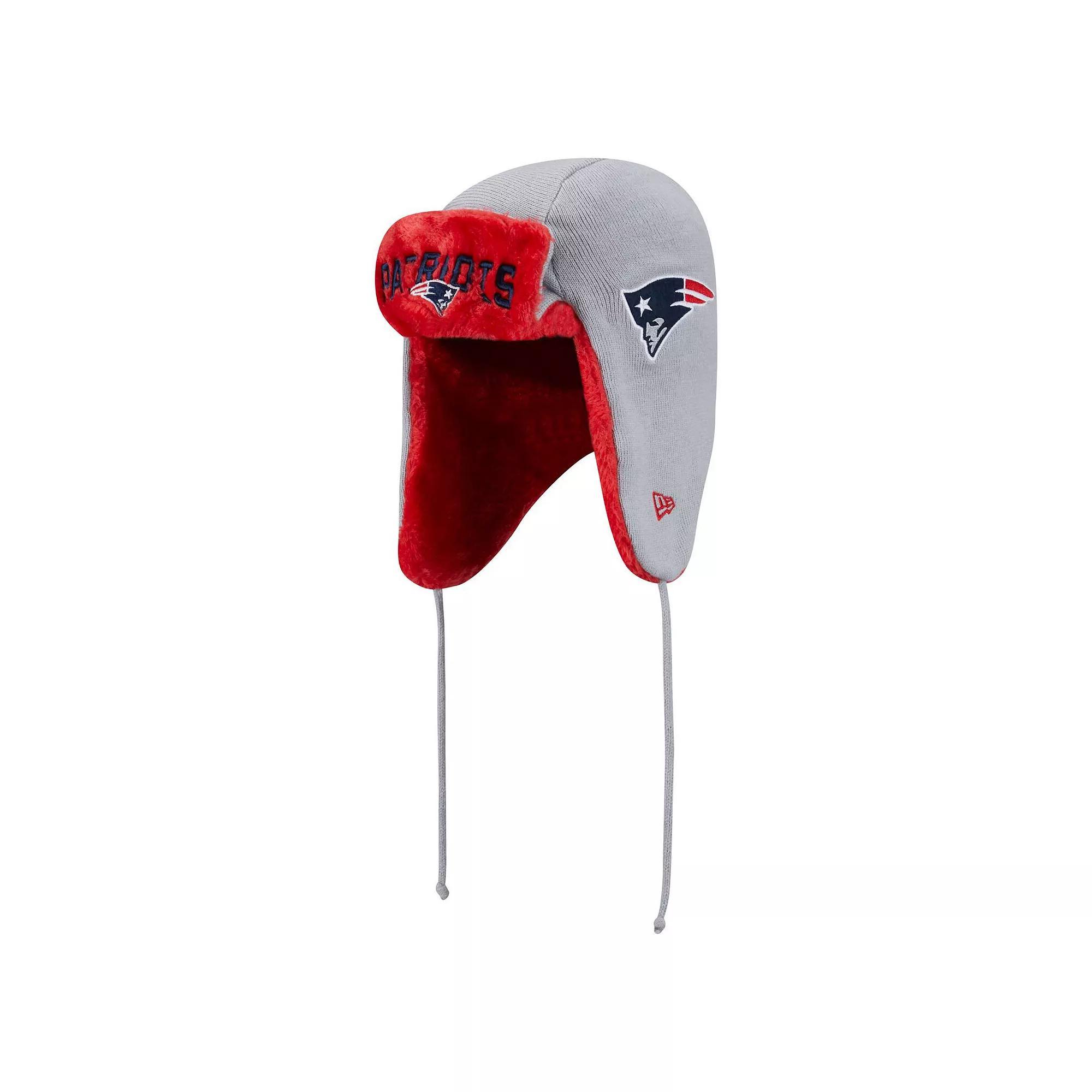 Mens New Era Gray New England Patriots Helmet Head Trapper Knit Hat Product Image