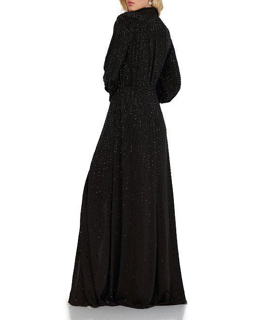 Terani Couture Deep V-Neck Long Sleeve Front Slit Gown Product Image
