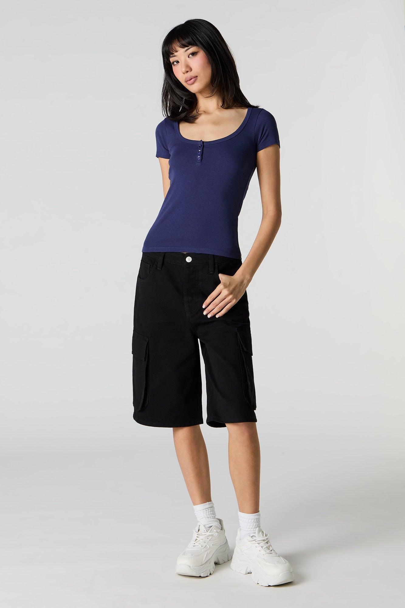 Ribbed Henley T-Shirt Female Product Image