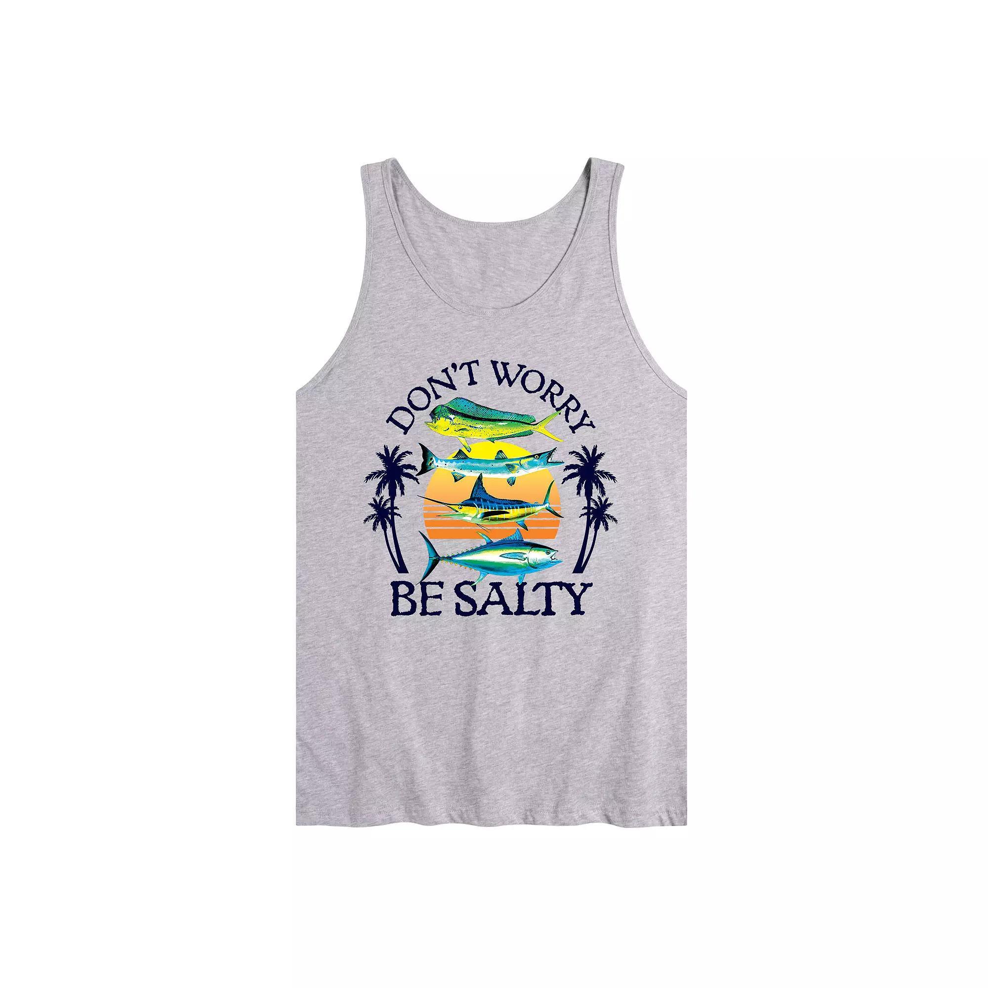 Men's Dont Worry Be Salty Graphic Tank Top, Size: Small, Gray Product Image