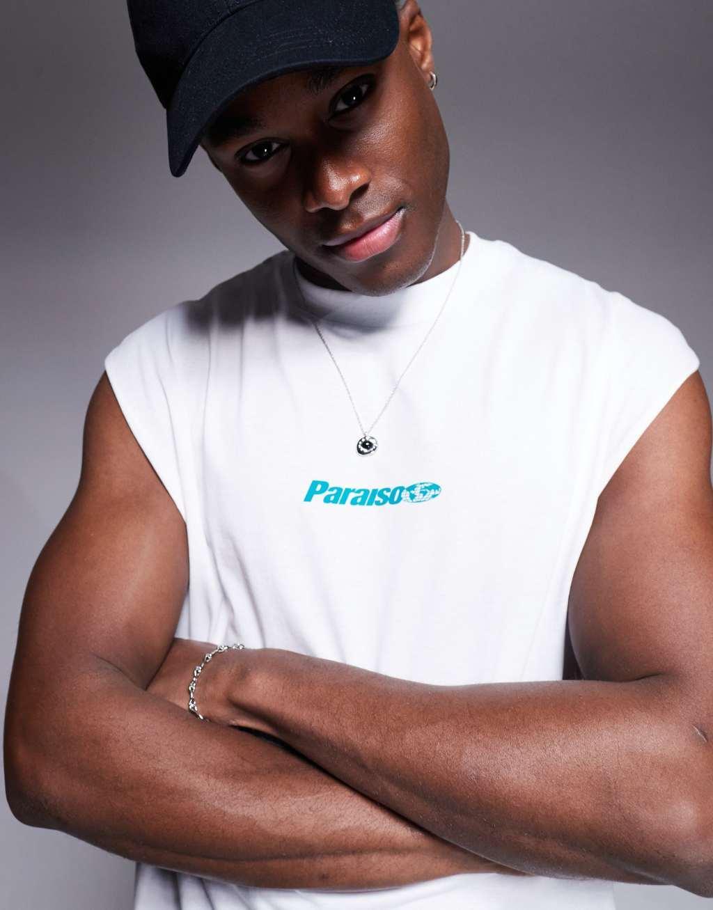 ASOS DESIGN oversized tank with sports graphic in white Product Image
