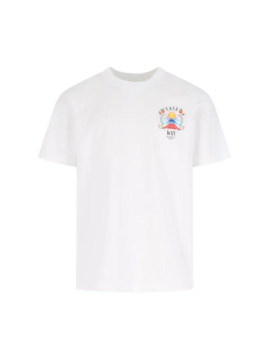 CASABLANCA T-shirt Girocollo Con Logo Sul Fronte In Cotone Bianca Uomo In Neutral Product Image