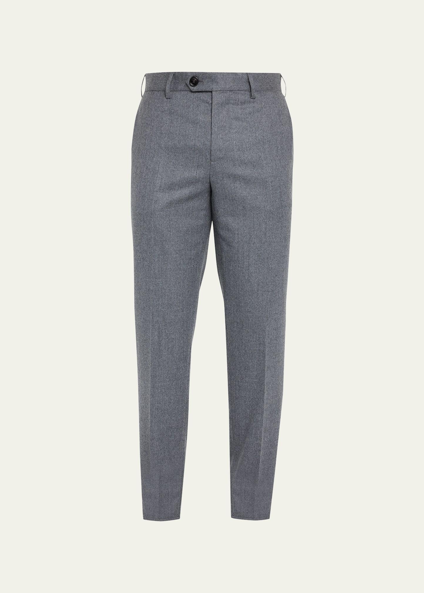 Mens Light Flannel Flat-Front Trousers Product Image