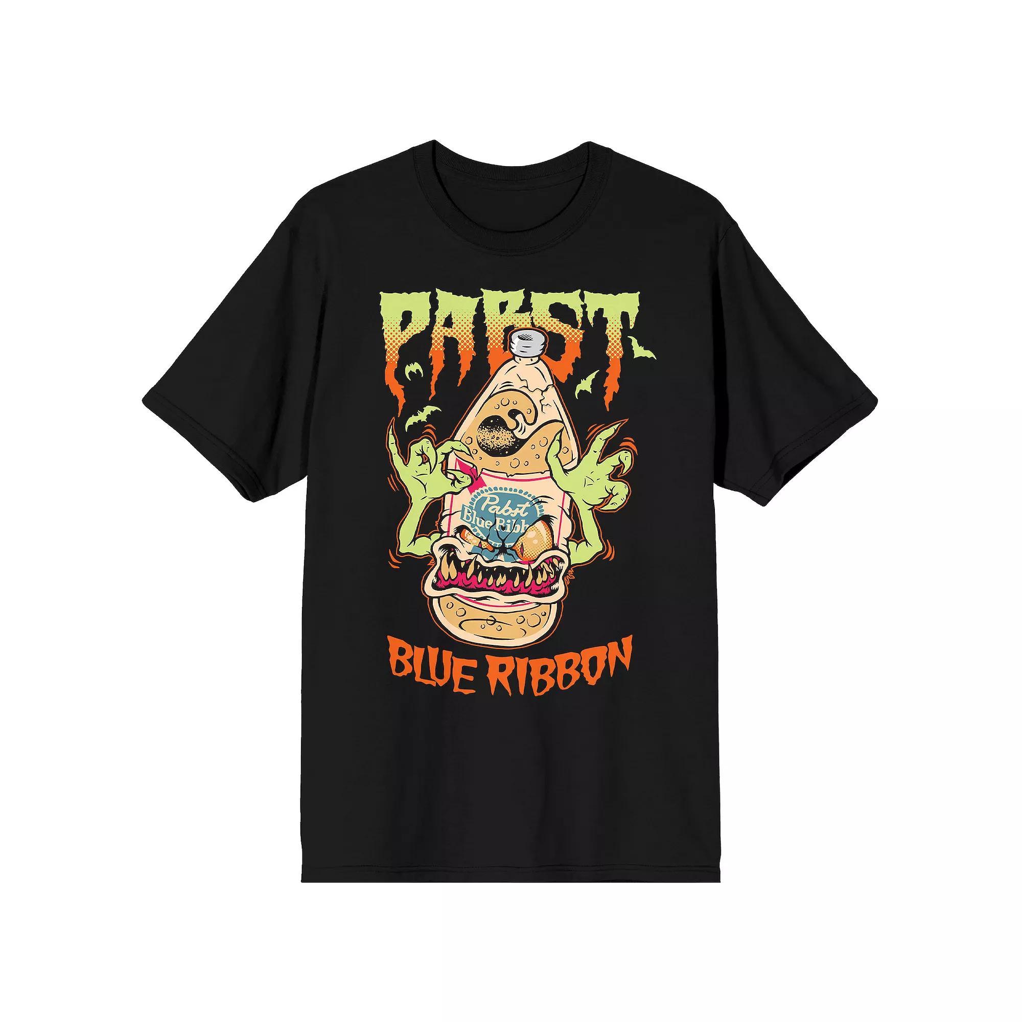 Men's Pabst Blue Ribbon Halloween Beer Bottle Monster Graphic Tee, Size: XL, Black Product Image