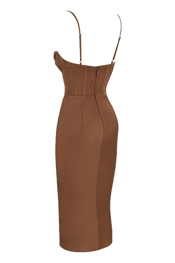 Myrna  chocolate satin corset slip dress - sale Product Image