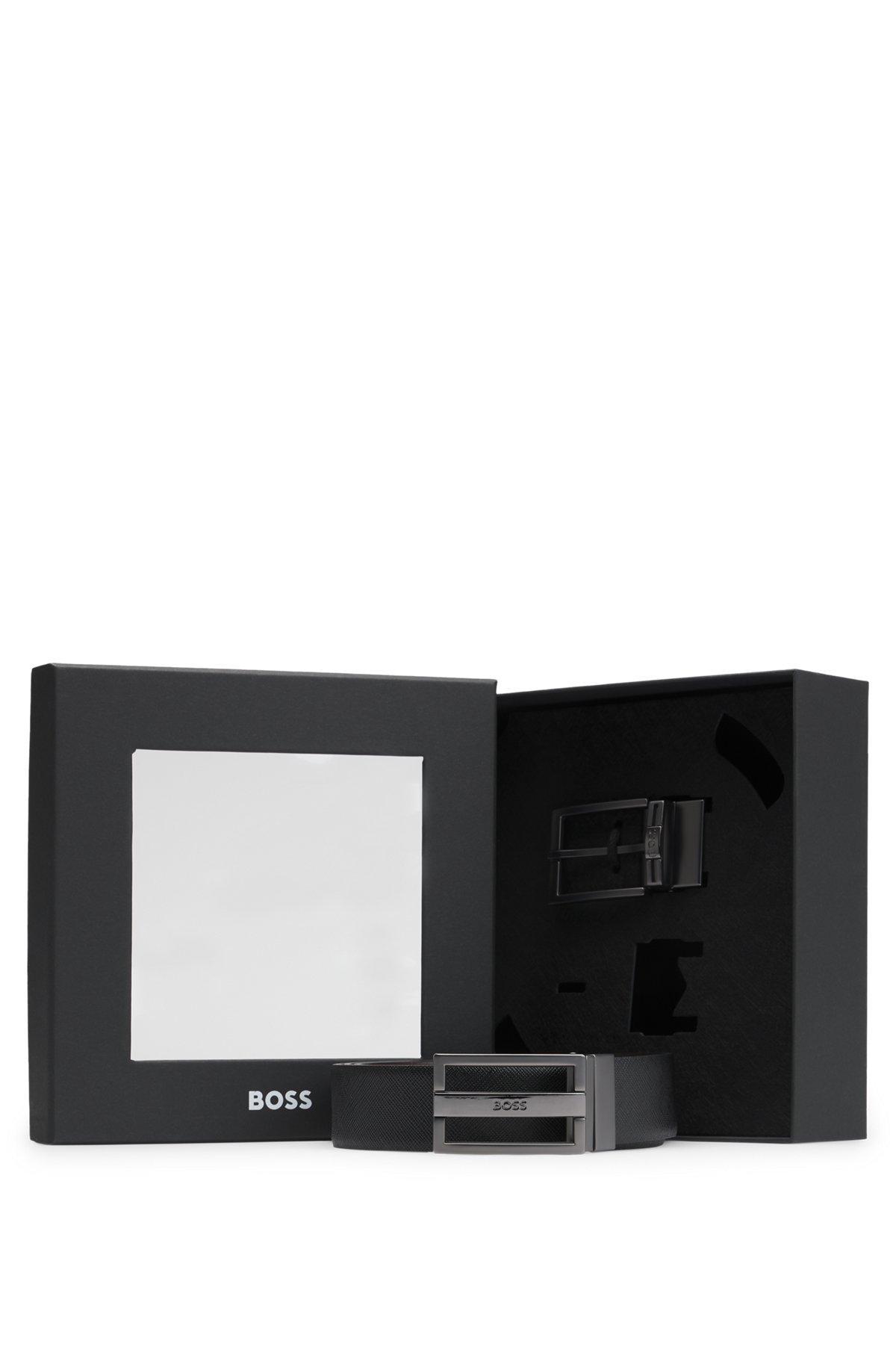 BOSS - Reversible Italian-leather belt with two buckles - Black Product Image