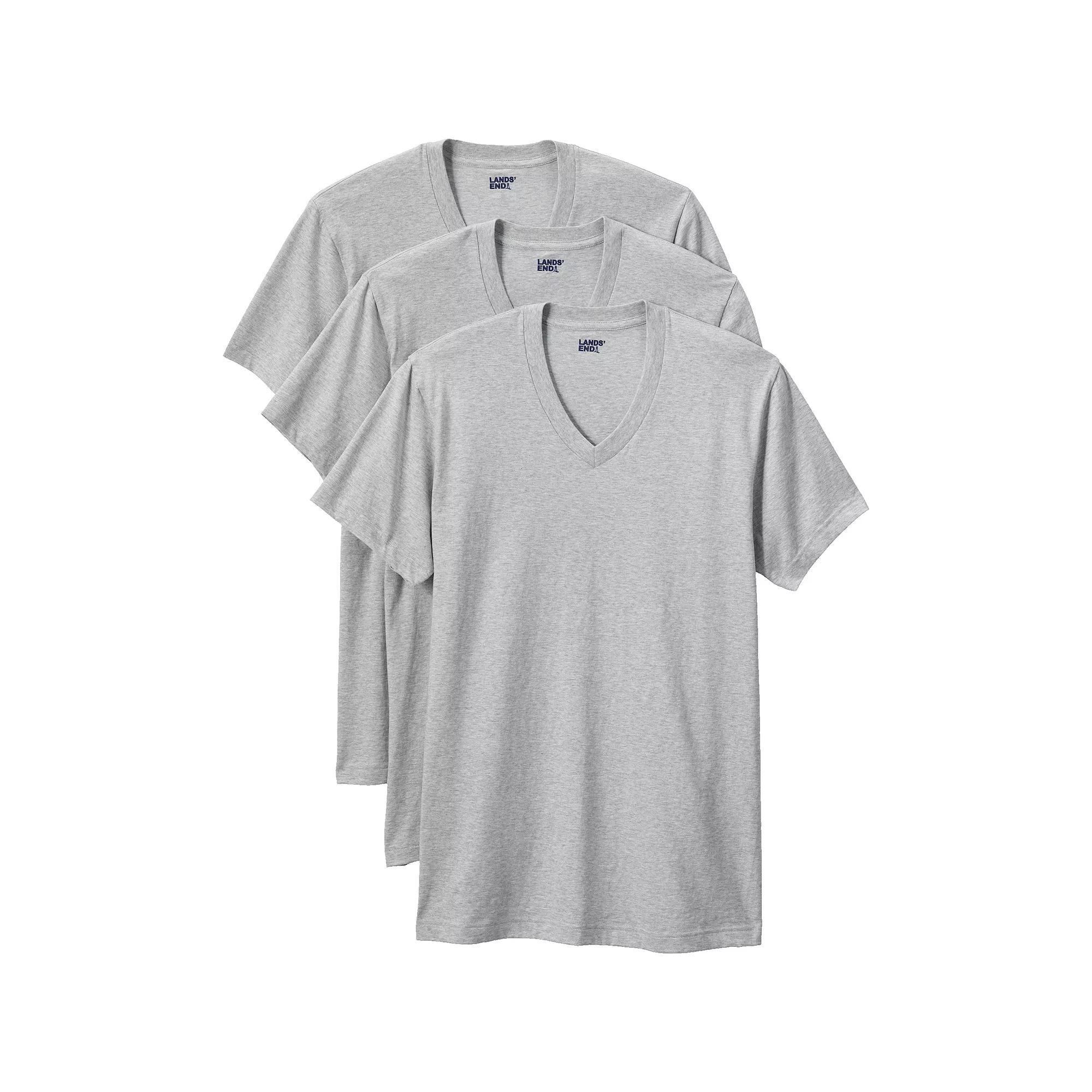 Men's Lands' End 3-Pack V-Neck Undershirts, Size: Large, Gray Grey Product Image