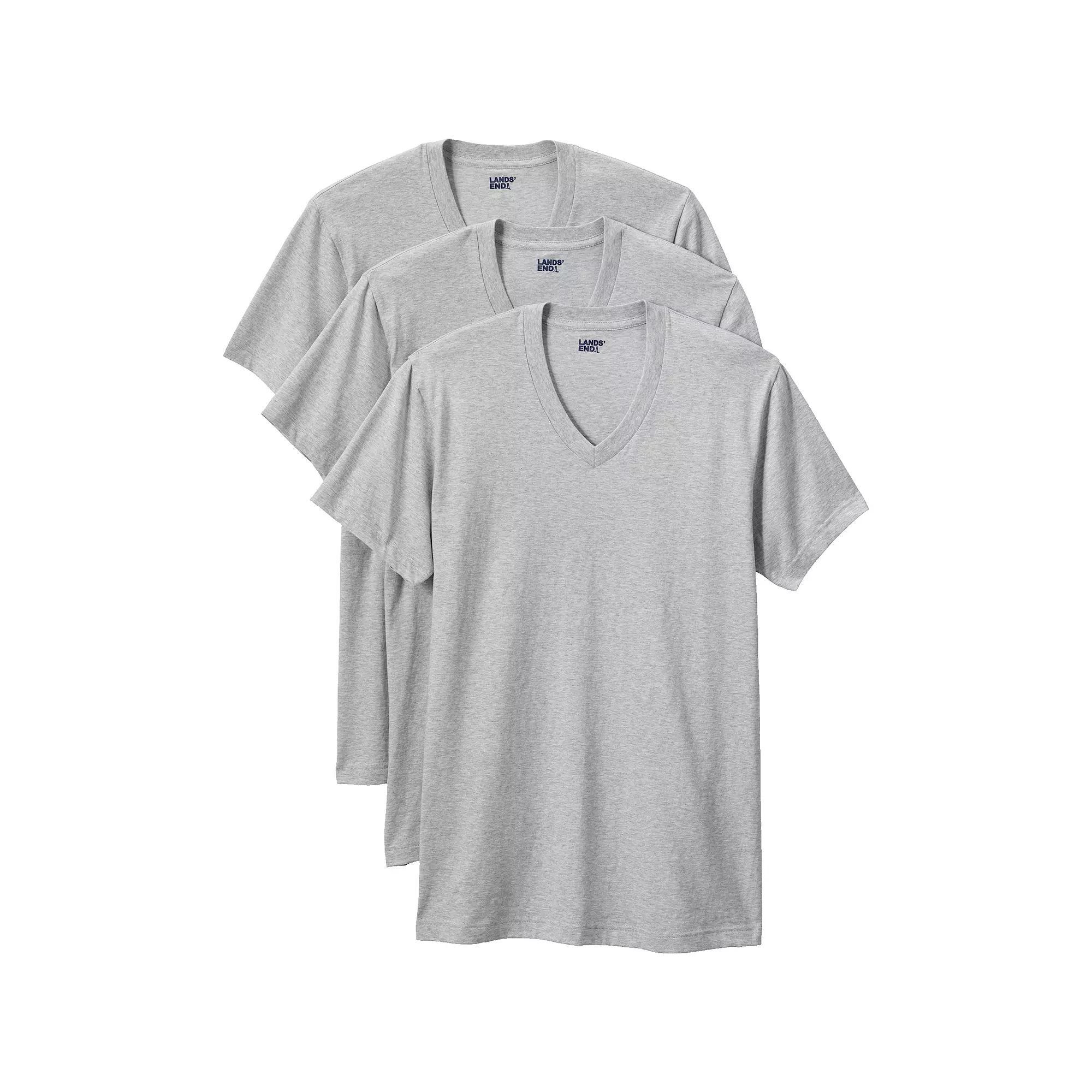 Men's Lands' End 3-Pack V-Neck Undershirts, Size: Large, Gray Grey Product Image