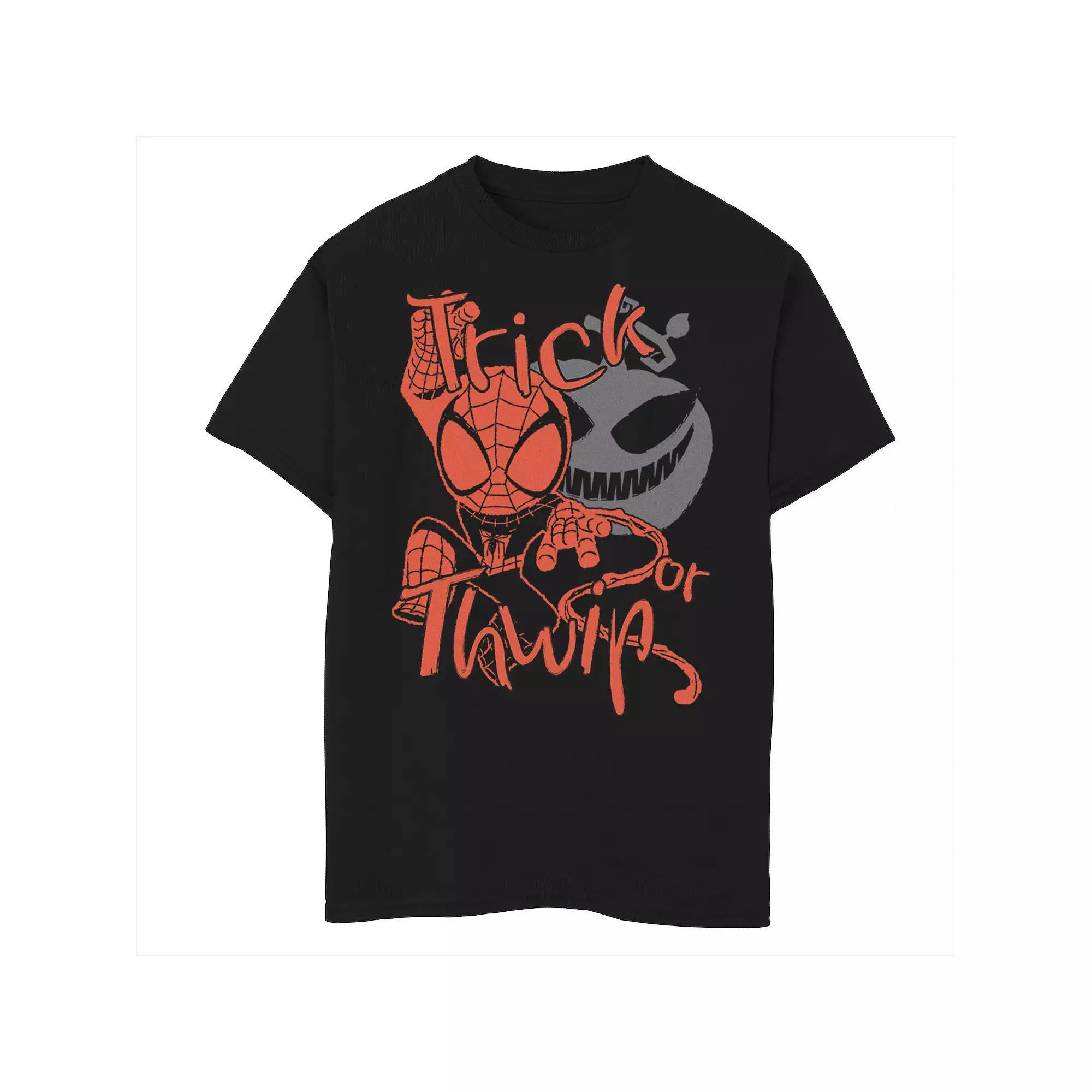 Boys 8-20 Marvel Spider-Man Trick or Thwip Pumpkin Halloween Graphic Tee, Boy's, Size: XS, Black Product Image