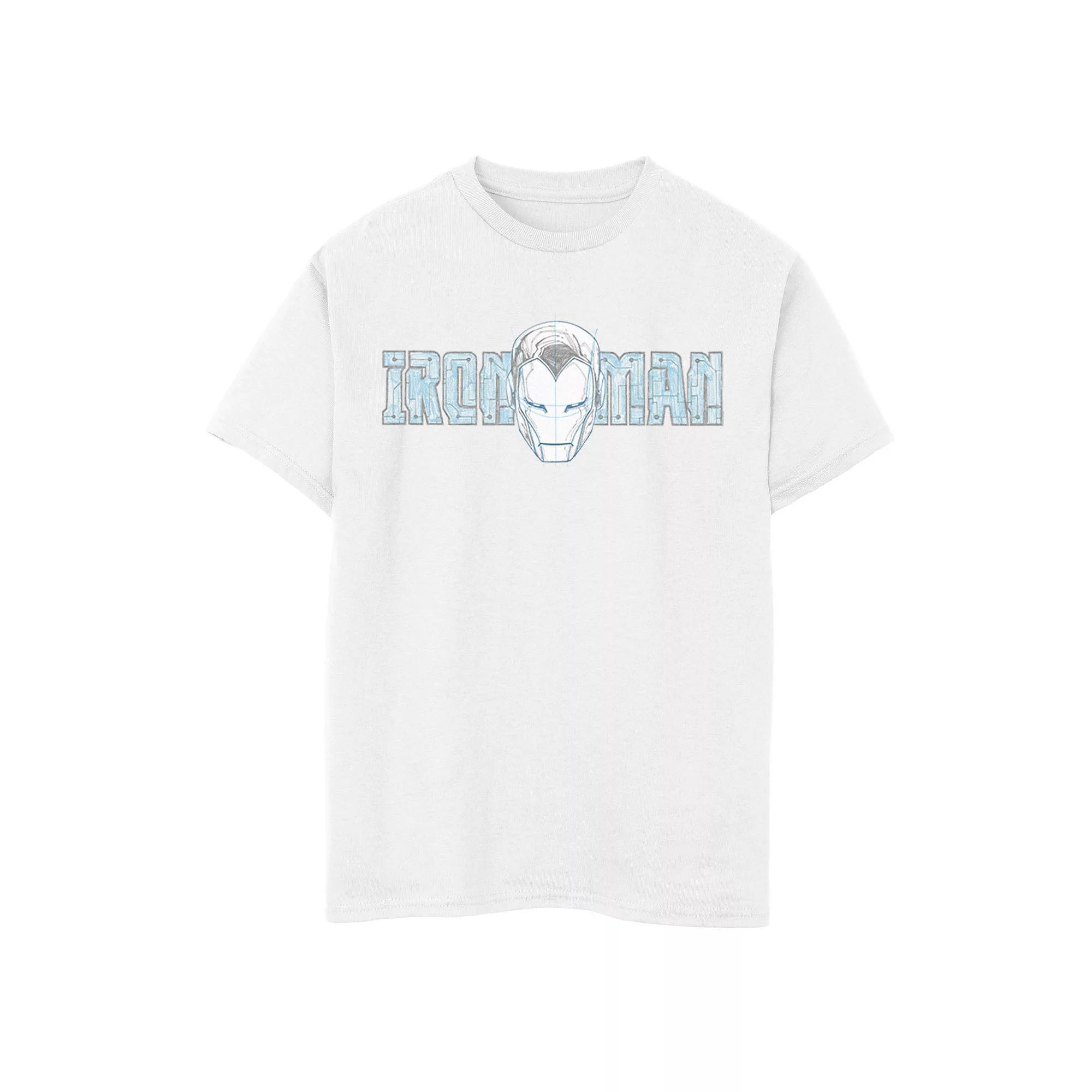 Boys 8-20 Marvel Iron Man Face Sketch Block Text Portrait Graphic Tee, Boys Product Image