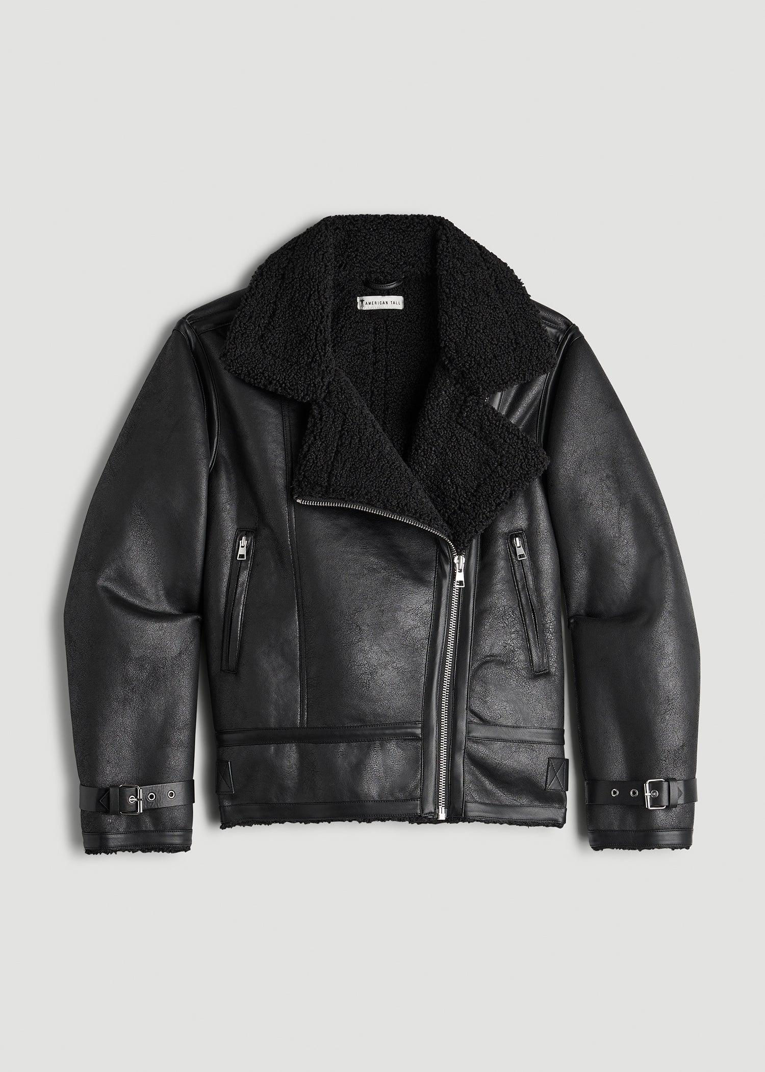 Shearling Moto Jacket for Tall Women in Black Product Image