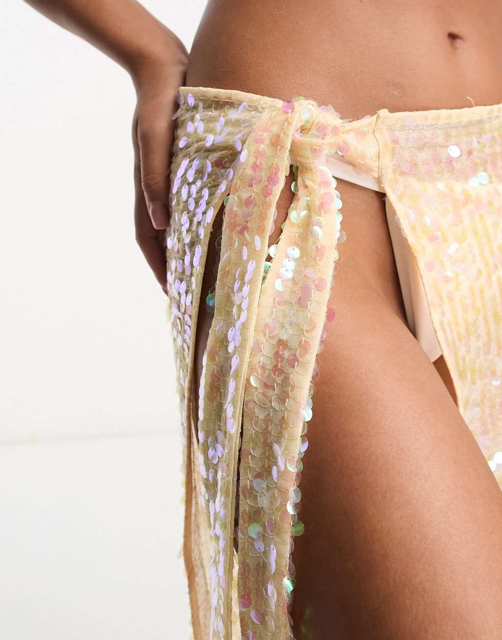 Miss Selfridge festival sequin sheer sarong mini skirt  Product Image