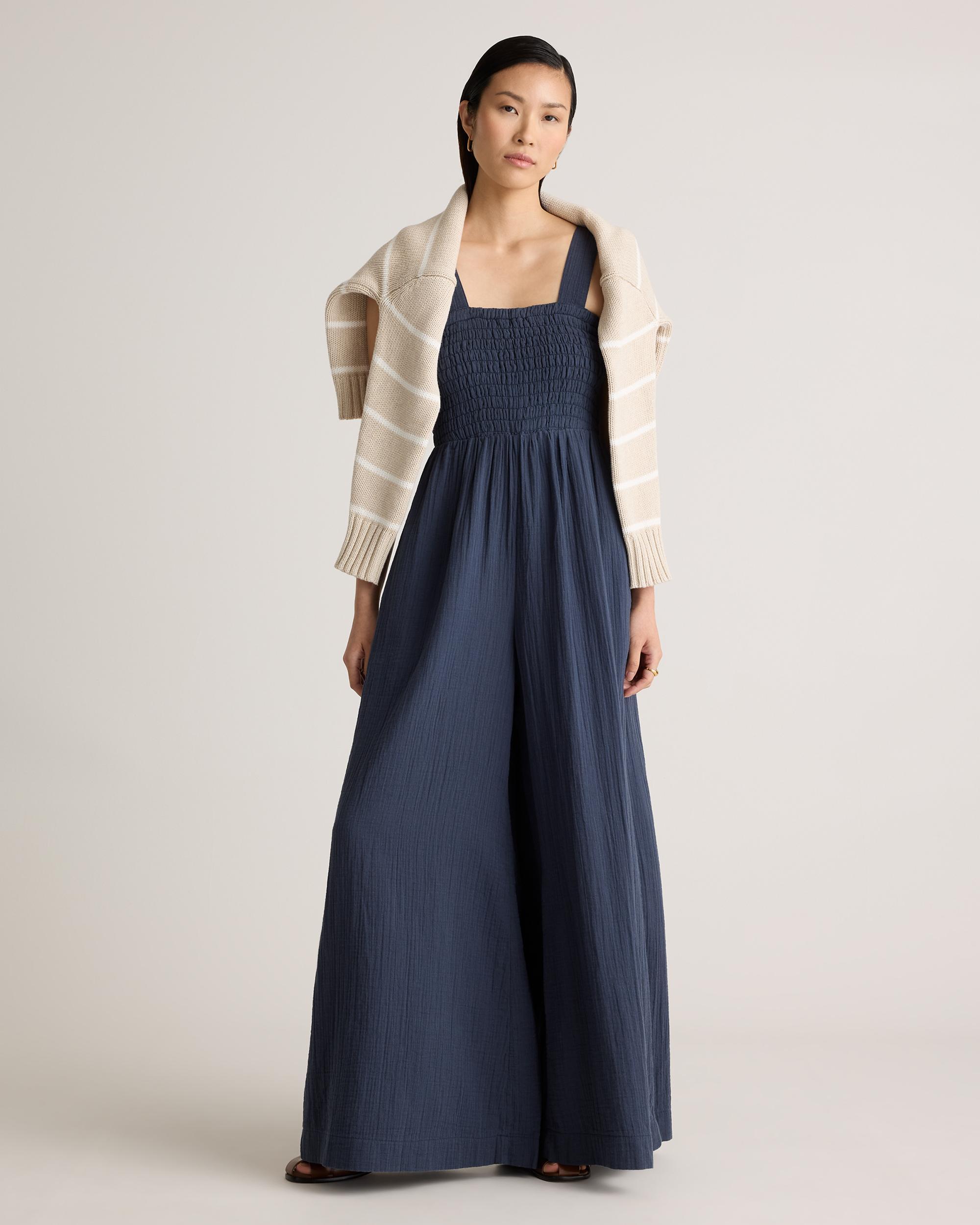 Quince | Women's Gauze Smocked Wide Leg Jumpsuit Size XS, Organic Cotton Product Image