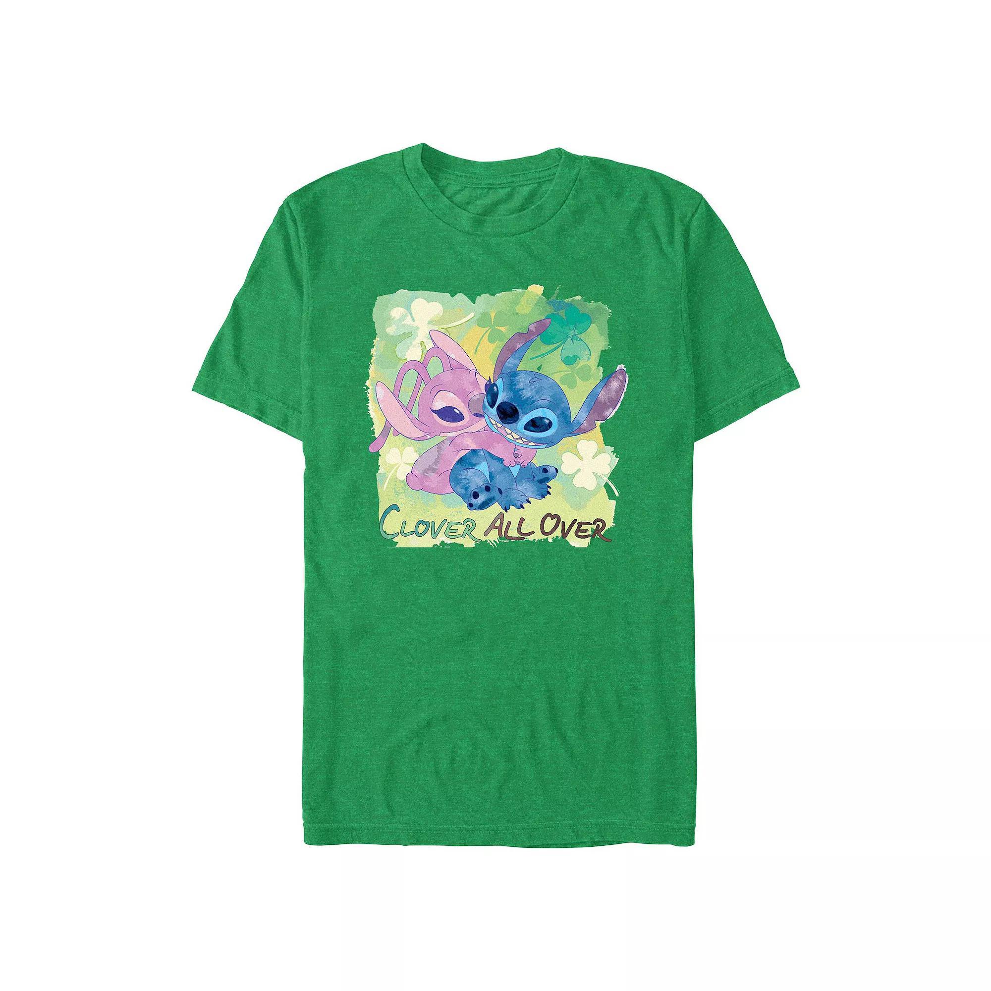 Disney's Lilo & Stitch Clover All Over Big & Tall Graphic Tee, Men's, Size: 5XL, Kelly Grey Product Image