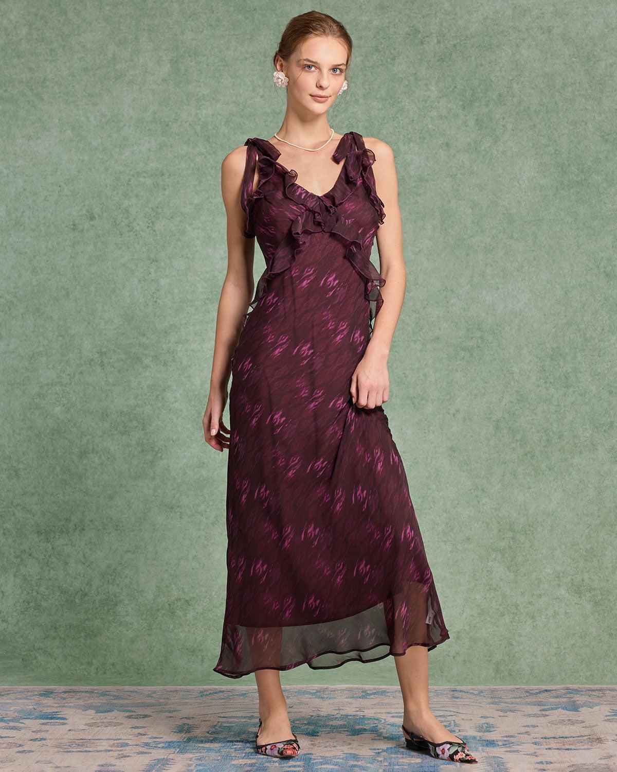 Purple Floral Ruffle Slip Maxi Dress Product Image