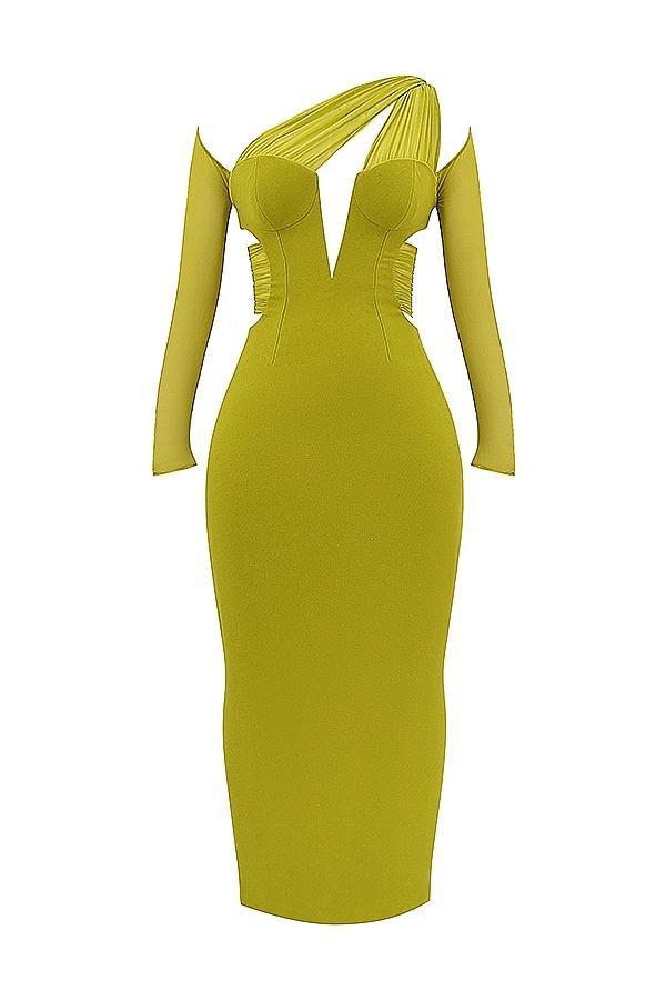Zahra  chartreuse plunge maxi dress - sale Product Image