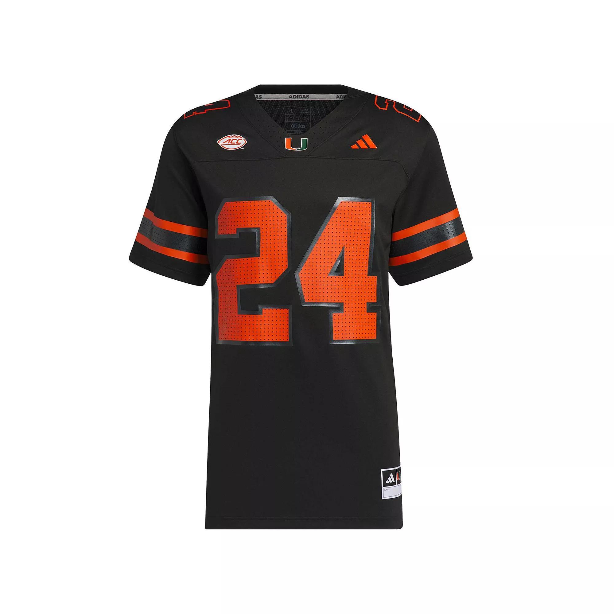 Men's adidas #24 Black Miami Hurricanes Premier Strategy Jersey, Size: Large Product Image