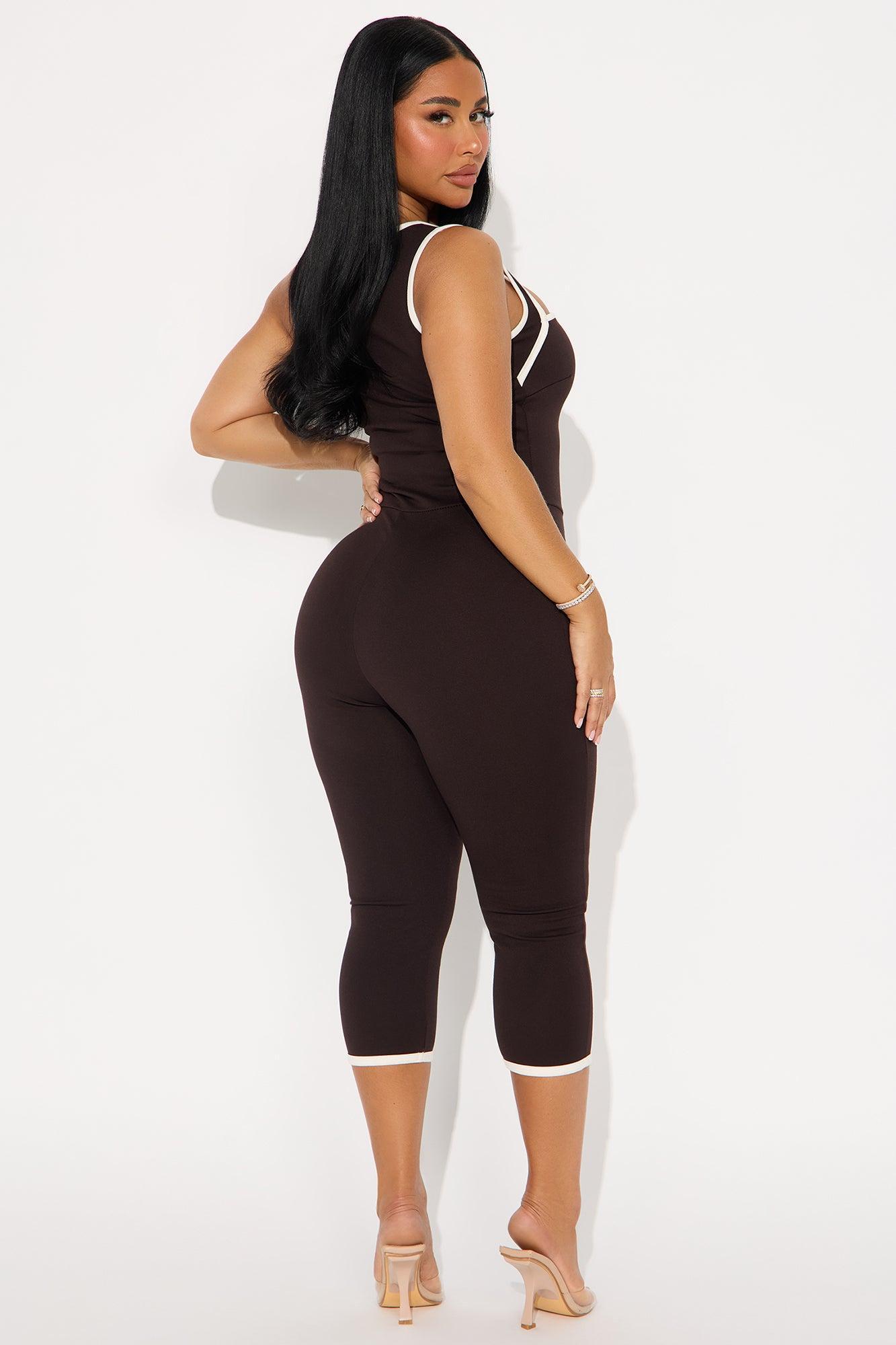 His Loss Contrast Trim Capri Jumpsuit - Chocolate Female Product Image